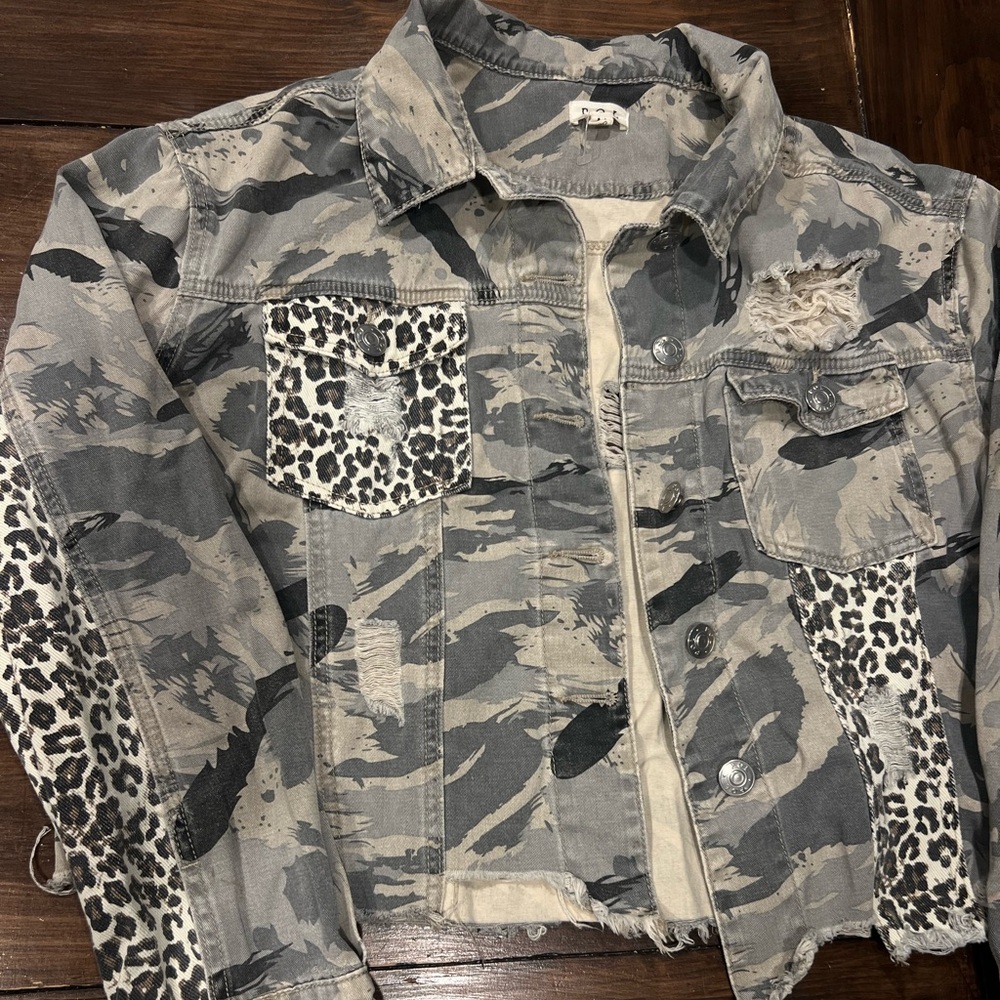 POL Camo + Leopard Patchwork Cropped Jacket